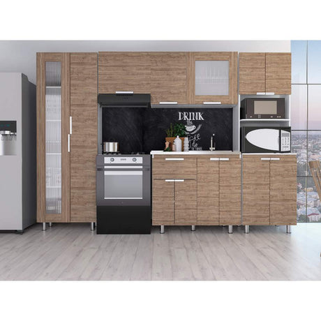 Cocina Samara Blanco y Miel 290x60cm con Mesón de Acero Inoxidable Lado Derecho y sin Estufa - Cocinas | Bylmo