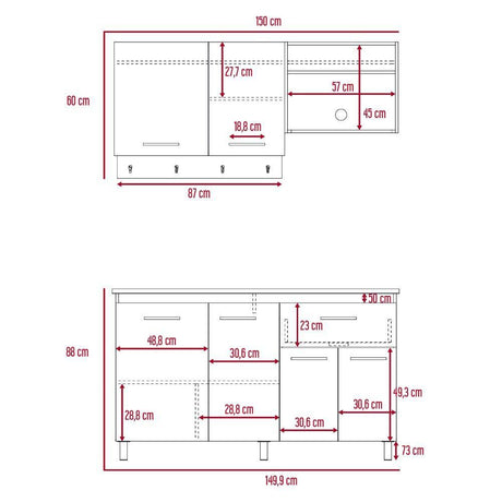 Cocina Alani Rovere 150 cm sin Mesón - Cocinas | Bylmo