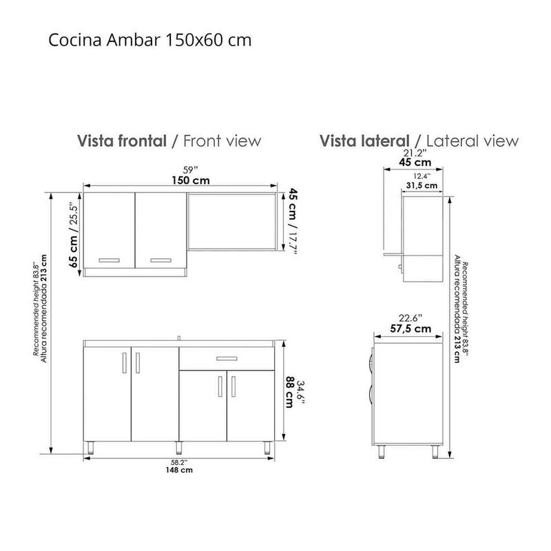 Mueble Auxiliar de Cocina Ambar Mitte y Tambo 120 cm con Barra de