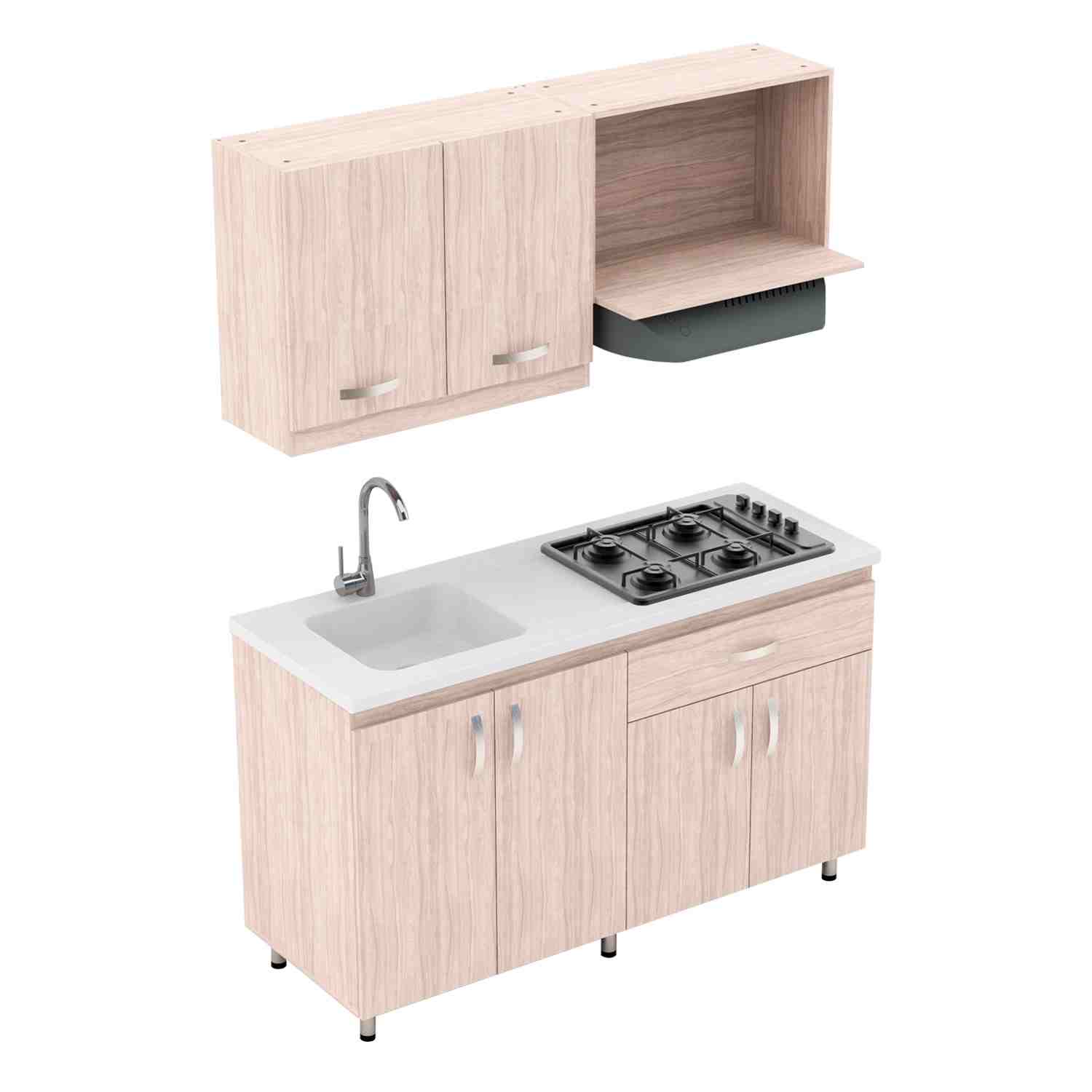 Cocina Ambar Soder y Mali 150 cm Mueble Superior e Inferior con Mesón de Mármol Sintético - Cocinas | Bylmo