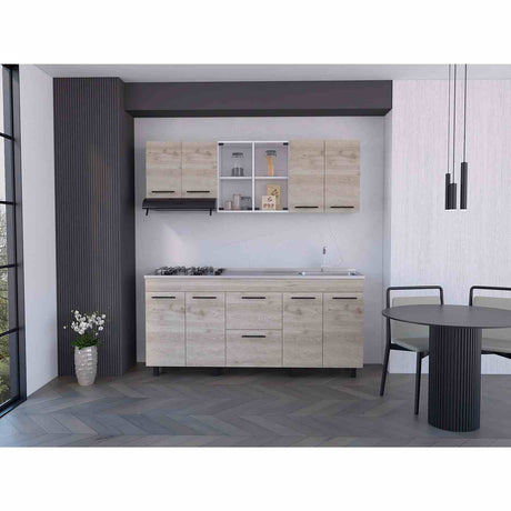 Cocina Ankara Ceniza 180x84cm con Meson de Acero Inoxidable y con Pozuelo para lado Derecha - Cocinas | Bylmo