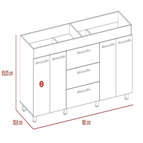Mueble Inferior Bari Miel y Blanco 180 cm - Cocinas | Bylmo