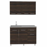 Cocina Bazagli Habano 120 cm Mueble Superior con Locero, Mueble Inferior con Lavaplatos sin Mesón, sin Horno y sin Extractor - Cocinas | Bylmo