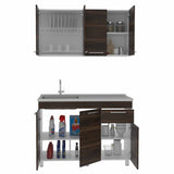 Cocina Bazagli Habano 120 cm Mueble Superior con Locero, Mueble Inferior con Lavaplatos sin Mesón, sin Horno y sin Extractor - Cocinas | Bylmo