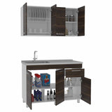 Cocina Bazagli Habano 120 cm Mueble Superior con Locero, Mueble Inferior con Lavaplatos sin Mesón, sin Horno y sin Extractor - Cocinas | Bylmo