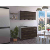 Cocina Bazagli Habano 120 cm Mueble Superior con Locero, Mueble Inferior con Lavaplatos sin Mesón, sin Horno y sin Extractor - Cocinas | Bylmo