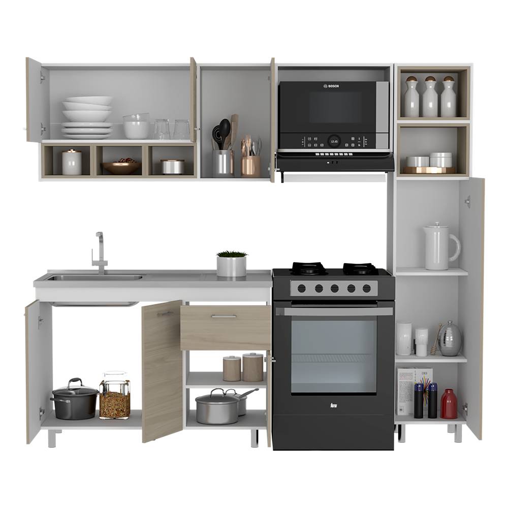 Cocina Lisz Nacar y Blanco 220 cm Izquierda con Mesón - Cocinas | Bylmo