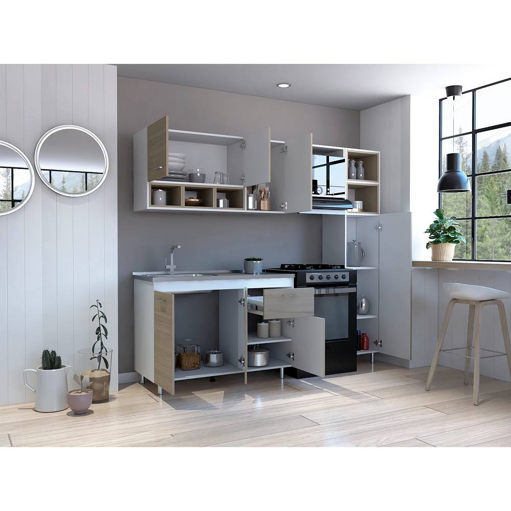 Cocina Lisz Nacar y Blanco 220 cm Izquierda con Mesón - Cocinas | Bylmo