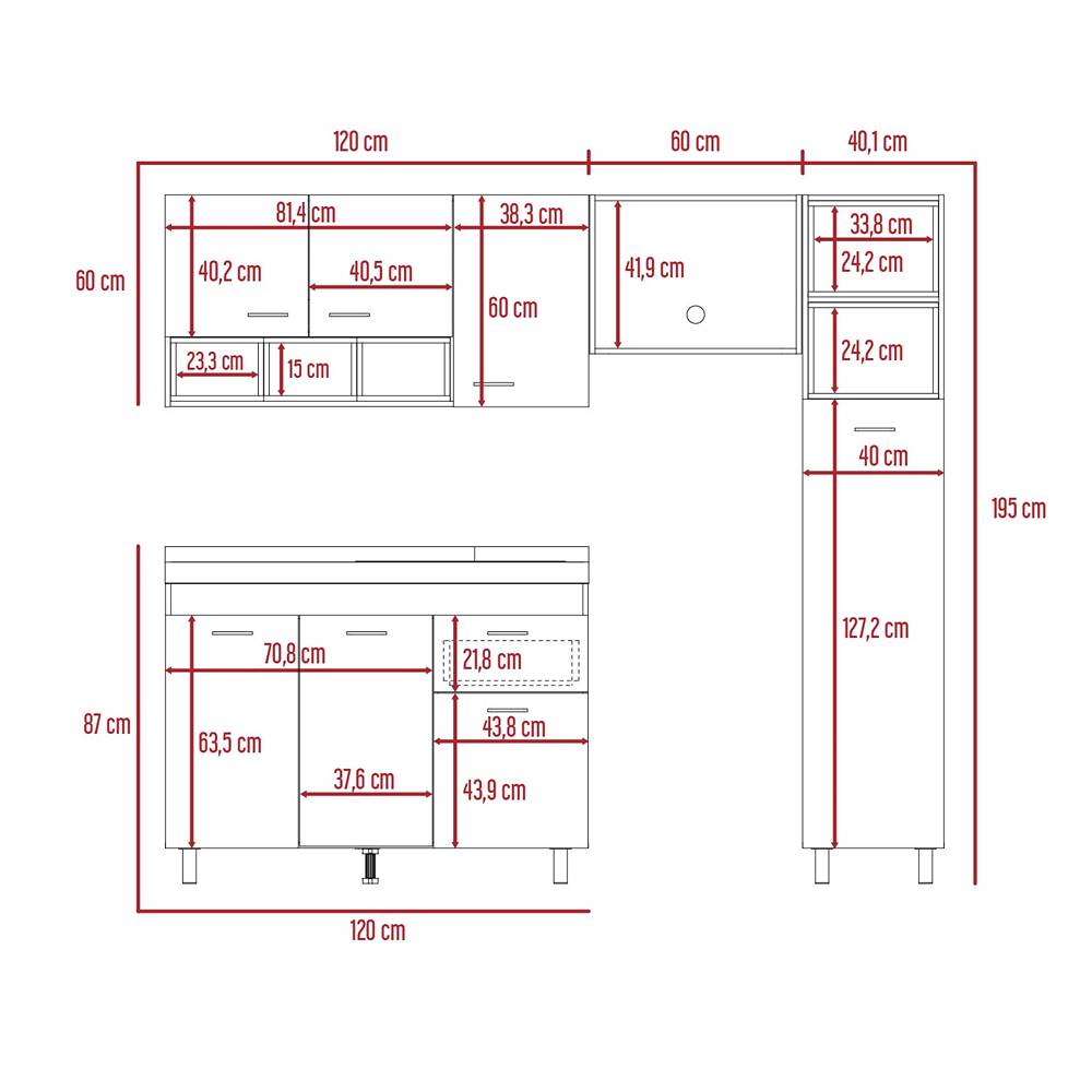 Cocina Lisz Nacar y Blanco 220 cm Izquierda con Mesón - Cocinas | Bylmo