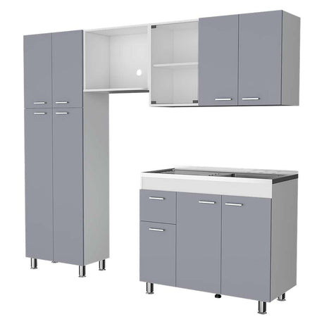 Cocina Ferreti Gris y Blanco 220 cm Derecha con Mesón - Cocinas | Bylmo