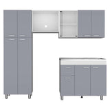 Cocina Ferreti Gris y Blanco 220 cm Derecha con Mesón - Cocinas | Bylmo