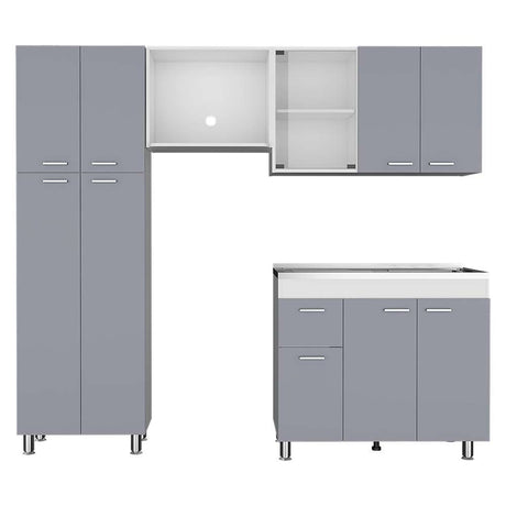 Cocina Ferreti Gris y Blanco 220 cm Derecha con Mesón - Cocinas | Bylmo