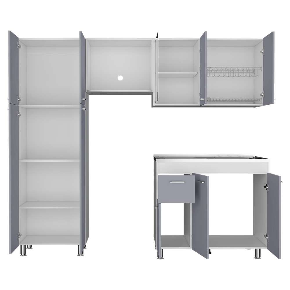 Cocina Ferreti Gris y Blanco 220 cm Derecha con Mesón - Cocinas | Bylmo