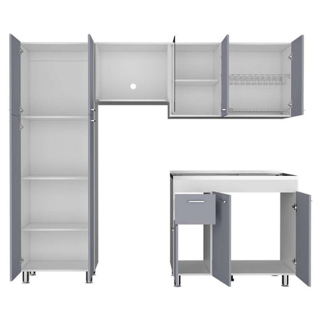 Cocina Ferreti Gris y Blanco 220 cm Derecha con Mesón - Cocinas | Bylmo