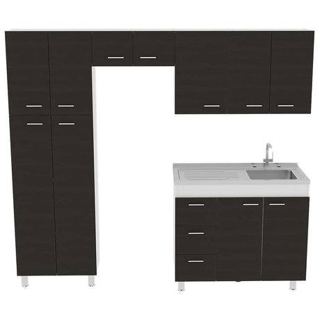 Cocina Ferreti Wengue 220 cm Derecha con Mesón - Cocinas | Bylmo