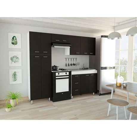 Cocina Ferreti Wengue 220 cm Derecha con Mesón - Cocinas | Bylmo