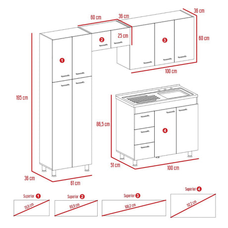 Cocina Ferreti Wengue 220 cm Derecha con Mesón - Cocinas | Bylmo