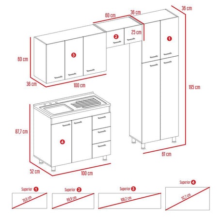 Cocina Ferreti Artiko 220 cm Derecha con Mesón - Cocinas | Bylmo