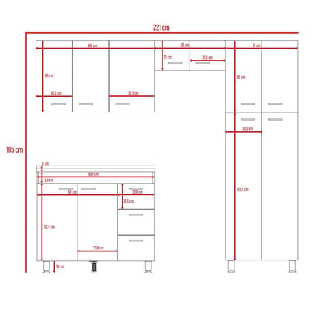 Cocina Ferreti Artiko 220 cm Derecha con Mesón - Cocinas | Bylmo