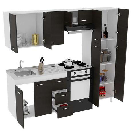 Cocina Ferreti Wengue 220 cm Izquierda con Mesón - Cocinas | Bylmo