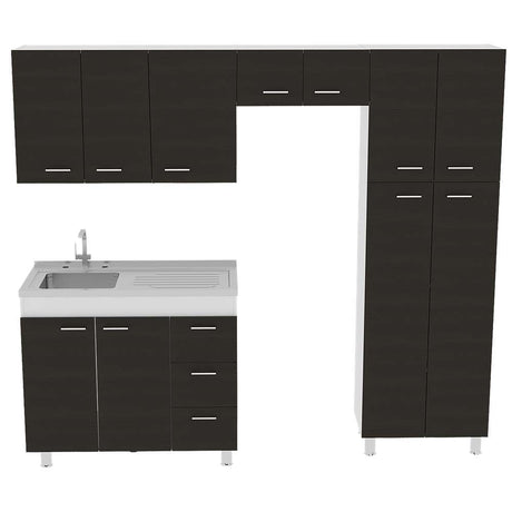 Cocina Ferreti Wengue 220 cm Izquierda con Mesón - Cocinas | Bylmo