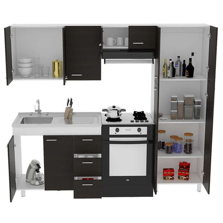 Cocina Ferreti Wengue 220 cm Izquierda con Mesón - Cocinas | Bylmo