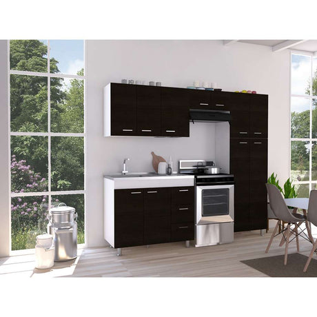 Cocina Ferreti Wengue 220 cm Izquierda con Mesón - Cocinas | Bylmo