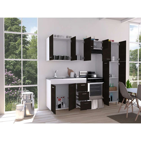 Cocina Ferreti Wengue 220 cm Izquierda con Mesón - Cocinas | Bylmo