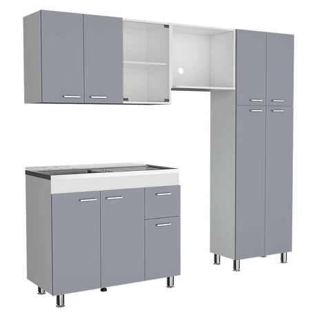 Cocina Ferreti Gris y Blanco 220 cm Izquierda con Mesón - Cocinas | Bylmo