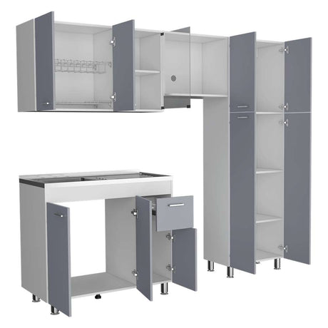 Cocina Ferreti Gris y Blanco 220 cm Izquierda con Mesón - Cocinas | Bylmo