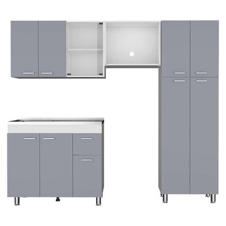 Cocina Ferreti Gris y Blanco 220 cm Izquierda con Mesón - Cocinas | Bylmo