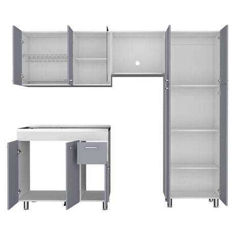 Cocina Ferreti Gris y Blanco 220 cm Izquierda con Mesón - Cocinas | Bylmo