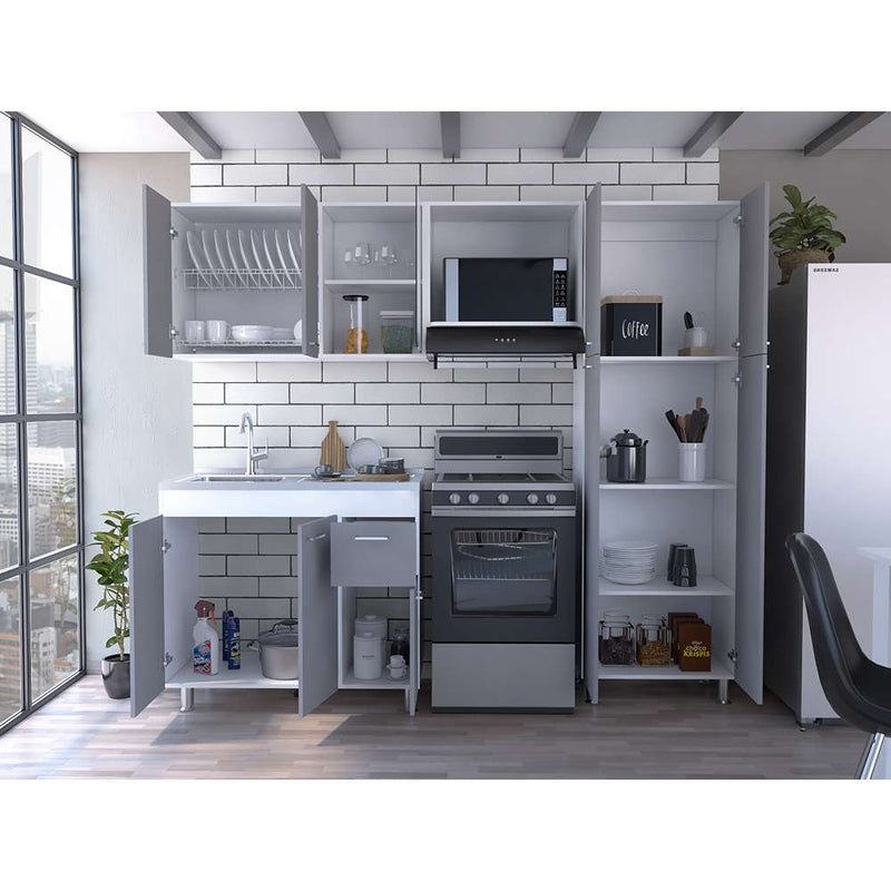 Cocina Completa Ferreti Inclye Meson En Acero Blanco + Miel 78 – 60 X 220 X  50 – 31 – Los muebles mas baratos