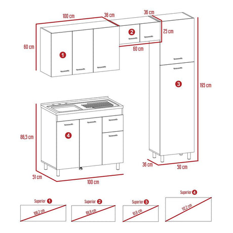 Cocina Volare Coñac 250 cm Izquierda - Cocinas | Bylmo