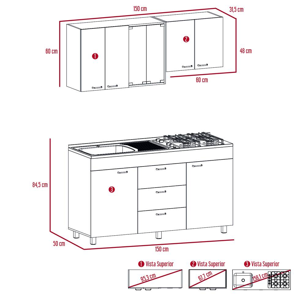 Cocina Lumina Gales 150 cm Derecha con Mesón y Campana - Cocinas | Bylmo