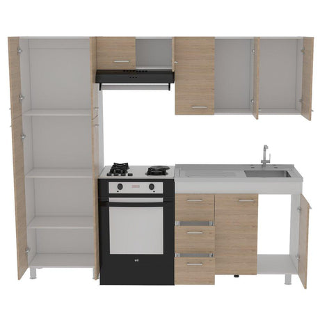 Cocina Ferret Blanco y Rovere 100x86.5cm con Meson de Acero Inoxidable y con Pozuelo para lado Derecha - Cocinas | Bylmo