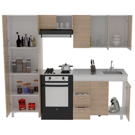 Cocina Ferret Blanco y Rovere 100x86.5cm con Meson de Acero Inoxidable y con Pozuelo para lado Derecha - Cocinas | Bylmo