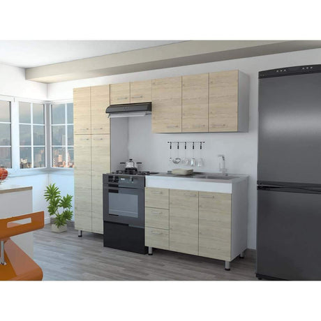 Cocina Ferret Blanco y Rovere 100x86.5cm con Meson de Acero Inoxidable y con Pozuelo para lado Derecha - Cocinas | Bylmo