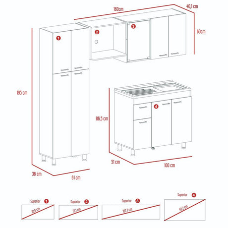 Cocina Ferret Blanco y Rovere 100x86.5cm con Meson de Acero Inoxidable y con Pozuelo para lado Derecha - Cocinas | Bylmo