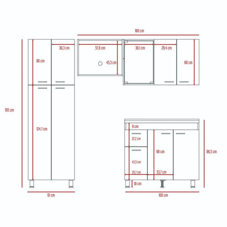 Cocina Ferret Blanco y Rovere 100x86.5cm con Meson de Acero Inoxidable y con Pozuelo para lado Derecha - Cocinas | Bylmo