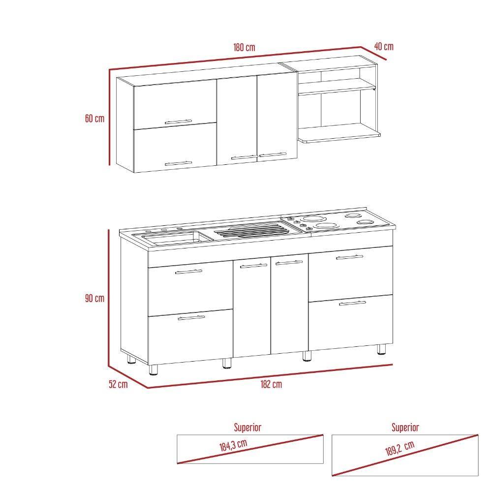 Cocina Granada Ceniza 180 cm Izquierda con Mesón - Cocinas | Bylmo
