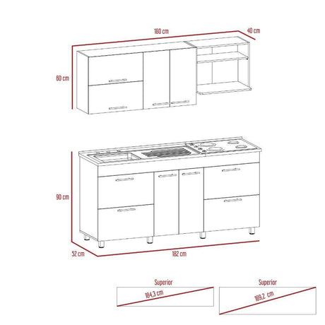 Cocina Granada Ceniza 180 cm Izquierda con Mesón - Cocinas | Bylmo