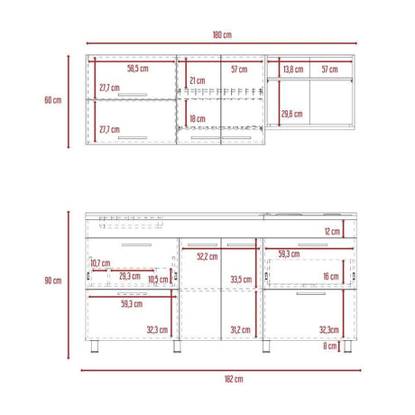 Cocina Granada Ceniza 180 cm Izquierda con Mesón - Cocinas | Bylmo