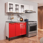 Cocina Integral Colors Rojo y Blanco 165 cm Izquierda con Mesón