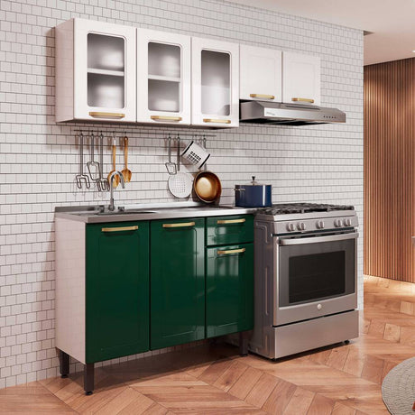 Cocina Integral Colors Verde y Blanco 165 cm Izquierda con Mesón - Cocinas | Bylmo