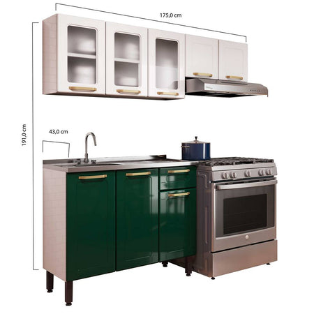 Cocina Integral Colors Verde y Blanco 165 cm Izquierda con Mesón - Cocinas | Bylmo