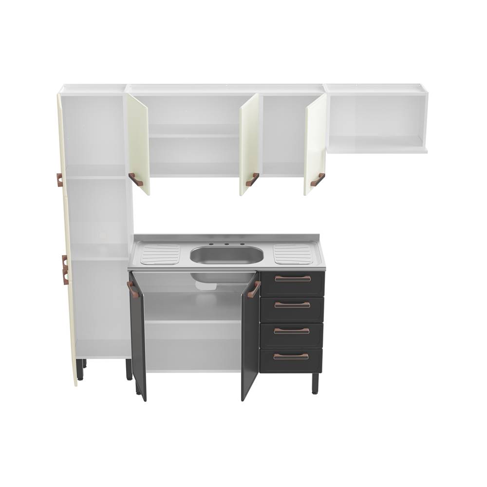 Cocina Integral Origens Grafito y Arena 220 cm con Mesón - Cocinas | Bylmo