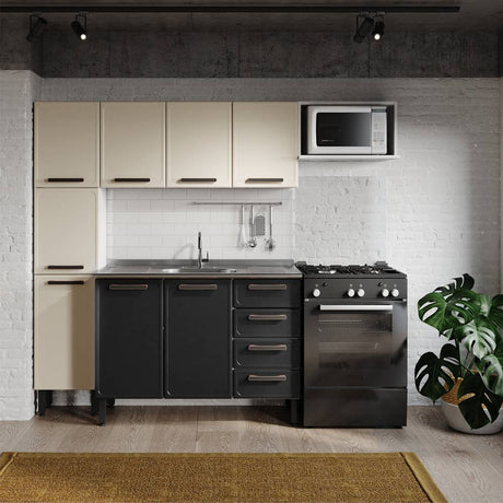 Cocina Integral Origens Grafito y Arena 220 cm con Mesón - Cocinas | Bylmo