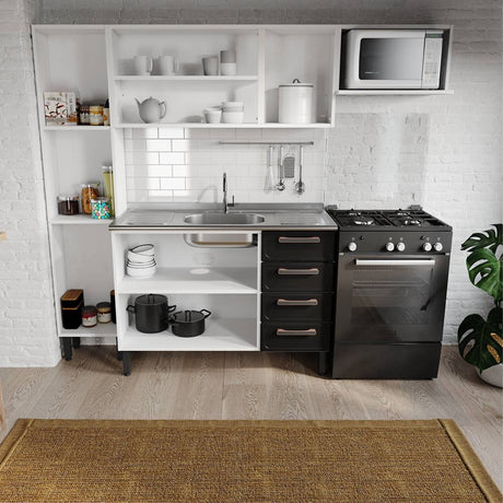 Cocina Integral Origens Grafito y Arena 220 cm con Mesón - Cocinas | Bylmo