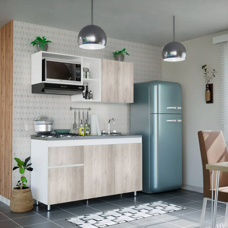 Cocina Integral Ceniza 150x191cm con Meson de Acero Inoxidable y con Pozuelo para lado Izquierda - Cocinas | Bylmo